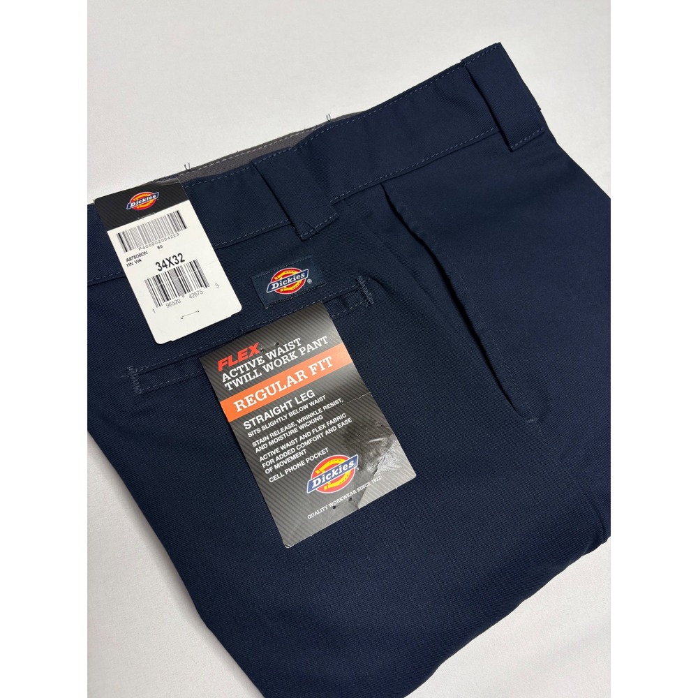 Dickies Flex Active Waist Twill Work Pants Navy Blue Regular Fit 34x32 AB780DN